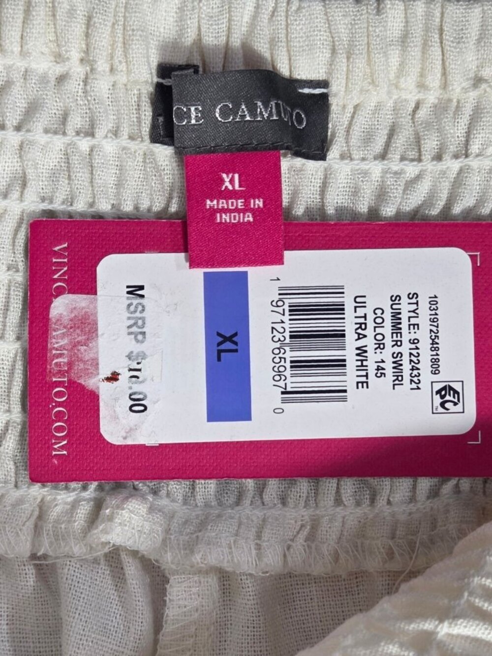 Vince Camuto Linen Blend Smocked Waist Cropped Wide Leg Pants - Ultra White - Picture 4 of 8